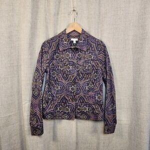 Charter Club‎ Denim Paisley Jacket Women's S Purple Adjustable Button Up Cotton